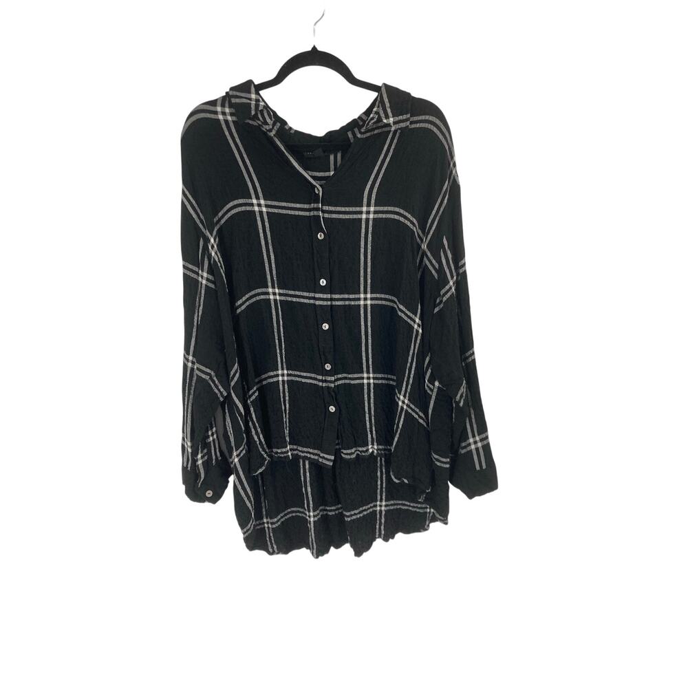 Jane & Delancey Window Pane Crinkle Stretch Tunic Top Black White Womens 3X